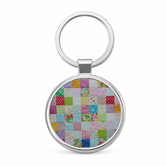 Patchwork Quilt Colorful Round Metal Keychain