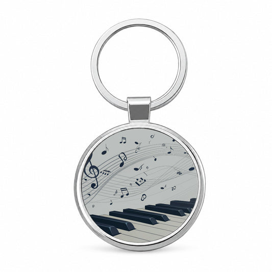 Piano Keys Musical Notes In Motion Round Metal Keychain