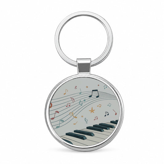 Piano Music Flow Round Metal Keychain