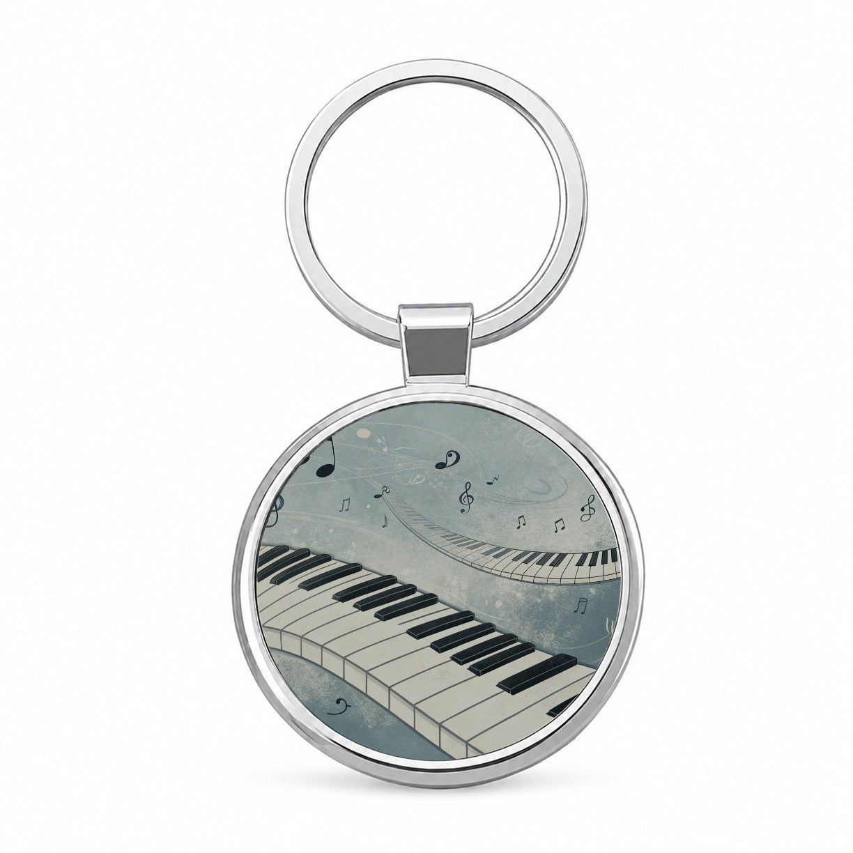 Piano Music Flowing Keys Round Metal Keychain