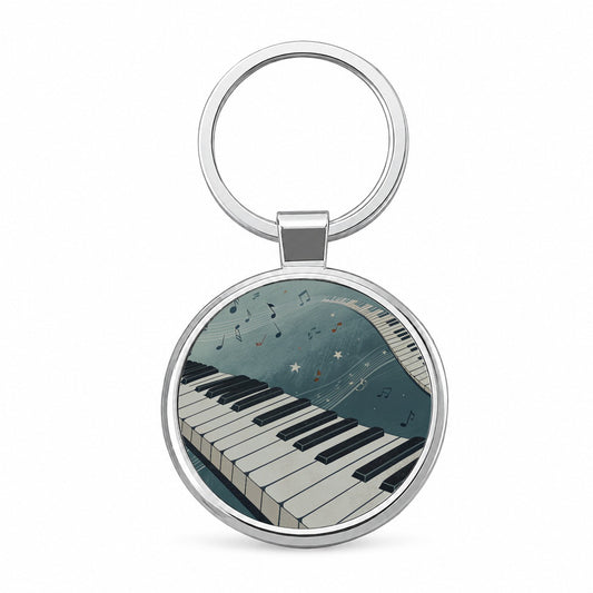 Piano Music Wave Round Metal Keychain