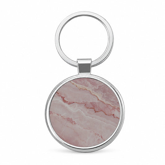 Pink Marble Pattern Round Metal Keychain