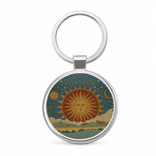 Radiant Sun Tarot Design Round Metal Keychain