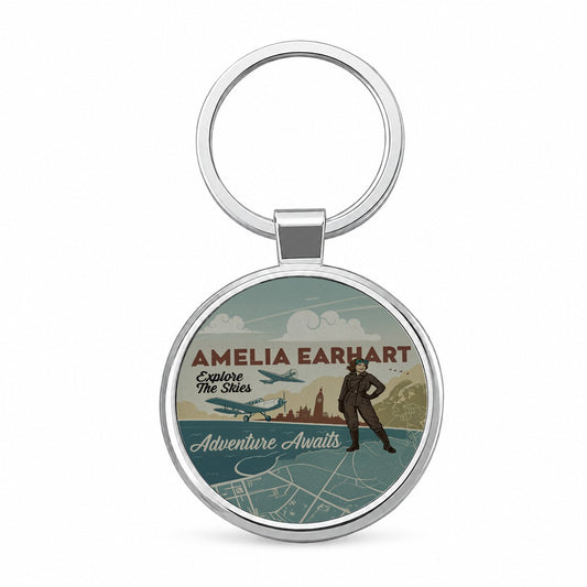 Retro Amelia Earhart Flight Adventure Round Metal Keychain