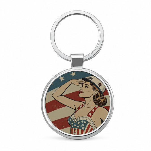 Retro Patriotic Sailor Pinup USA America Round Metal Keychain