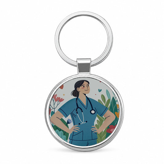 RN LVN Wildflower Nurse Round Metal Keychain