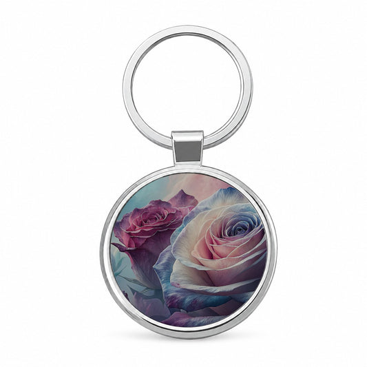 Roses Flowers Blooms Round Metal Keychain
