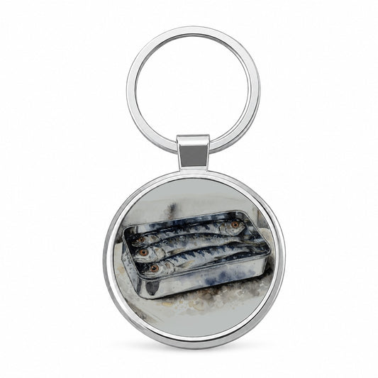 Sardines Fish In Tin Watercolor Round Metal Keychain