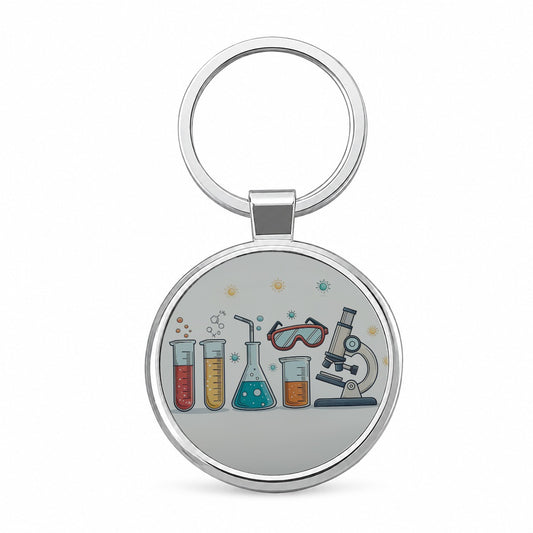 Science Chemistry Biology Physics Round Metal Keychain