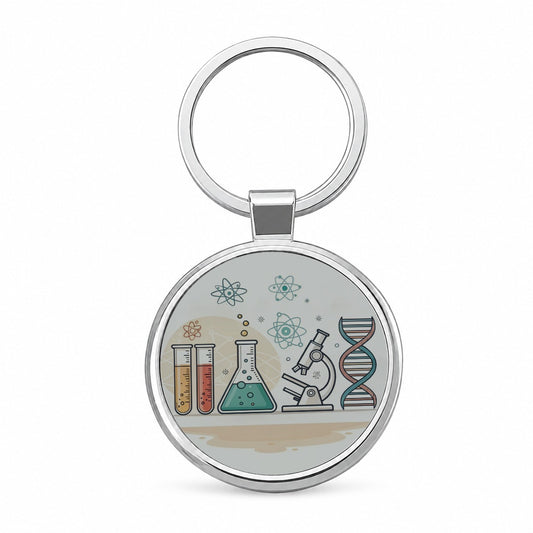 Science Laboratory Chemistry Biology Physics Round Metal Keychain