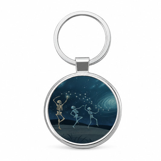 Skeleton Moon Dance Halloween Round Metal Keychain