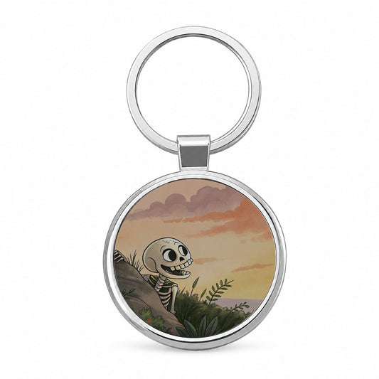 Skeleton Tree Sunset Halloween Round Metal Keychain
