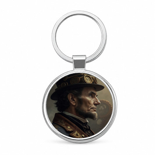Steampunk Abraham Lincoln Portrait Round Metal Keychain
