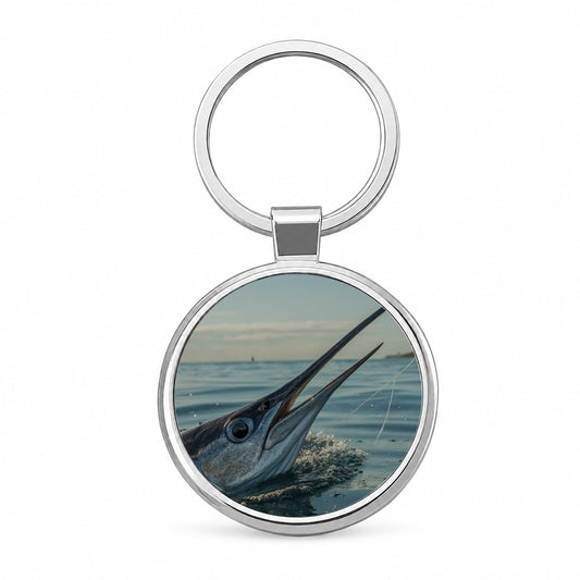 Swordfish Surface Fishing Round Metal Keychain