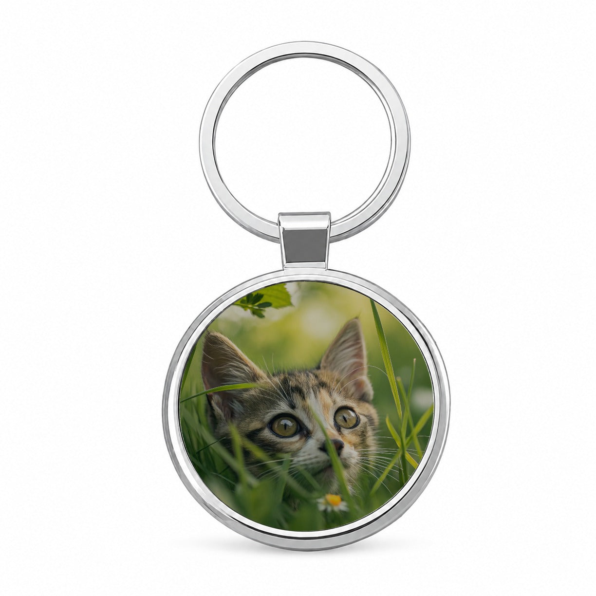 Tabby Cat In Nature Round Metal Keychain