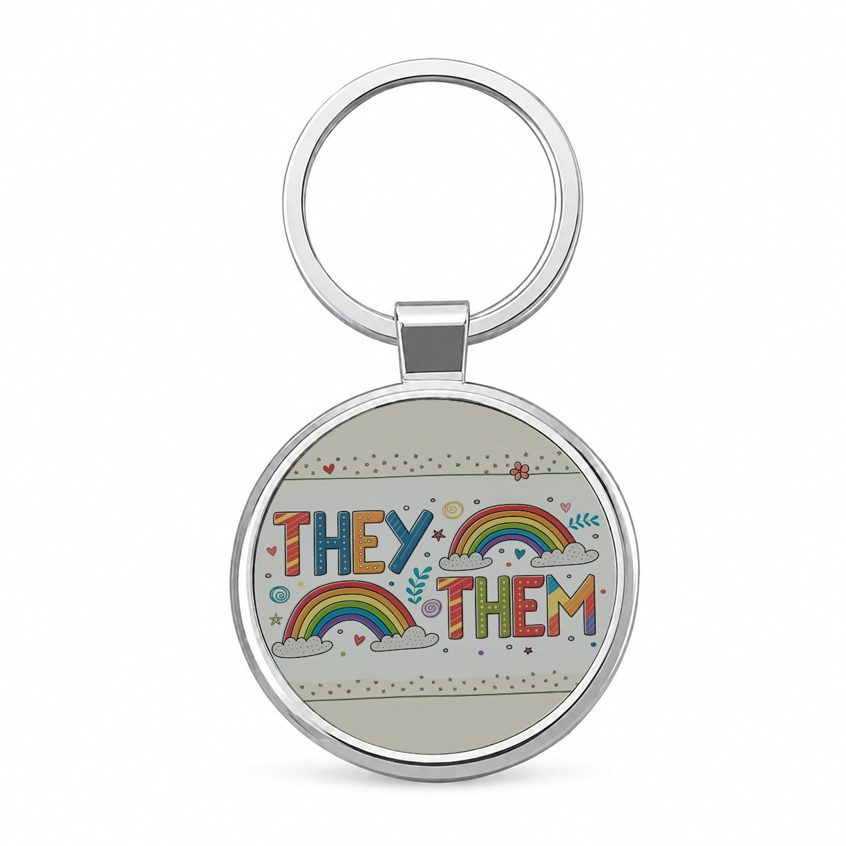 They Them Rainbow Colorful Pride Round Metal Keychain