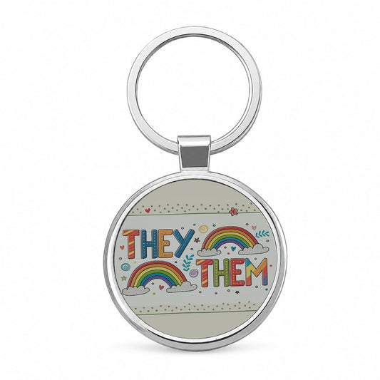 They Them Rainbow Colorful Pride Round Metal Keychain