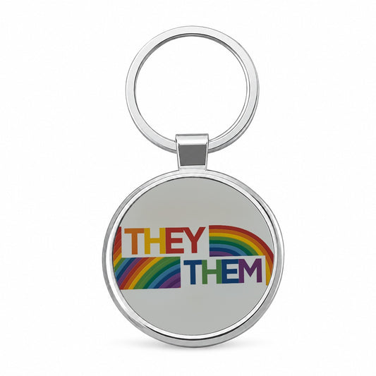 They Them Rainbow Pride Round Metal Keychain