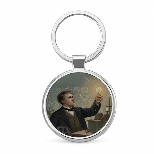 Thomas Edison Historic Inventor Round Metal Keychain