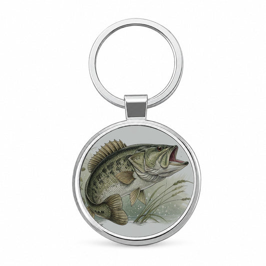 Trophy Largemouth Bass Fishing Round Metal Keychain