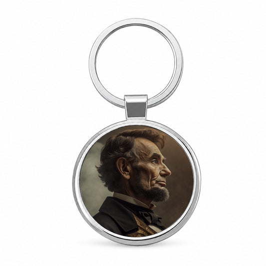 Victorian Steampunk Lincoln Portrait Round Metal Keychain