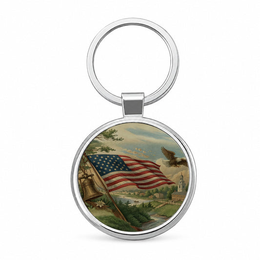 Vintage American Eagle Flag Round Metal Keychain