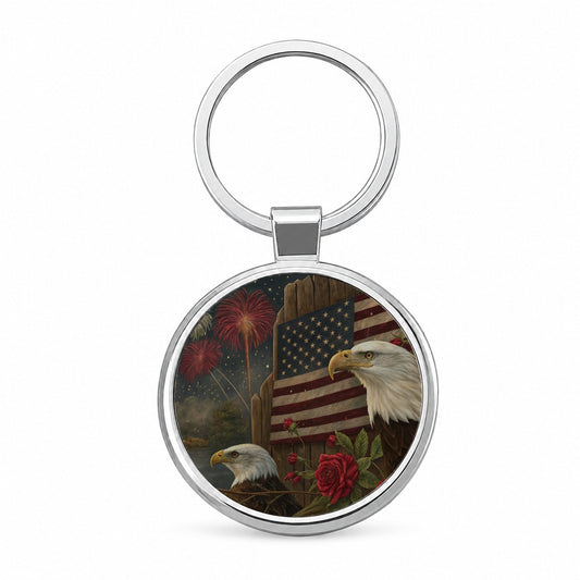 Vintage Americana Eagle Collage Patriotic Round Metal Keychain