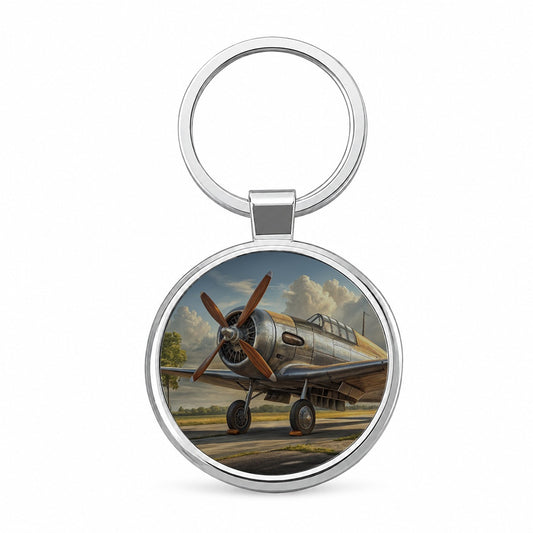 Vintage Propeller Airplane Round Metal Keychain