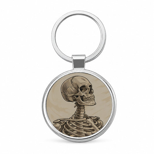 Vintage Skeleton Illustration Round Metal Keychain