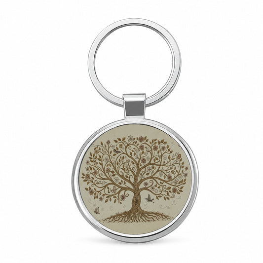 Vintage Tree Of Life Round Metal Keychain