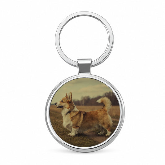 Vintage Welsh Corgi Dog Round Metal Keychain
