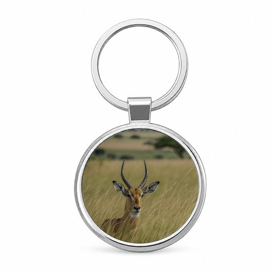 Watchful Antelope Nature Scene Round Metal Keychain