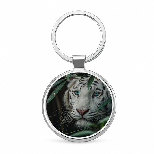 White Tiger Jungle Watch Round Metal Keychain