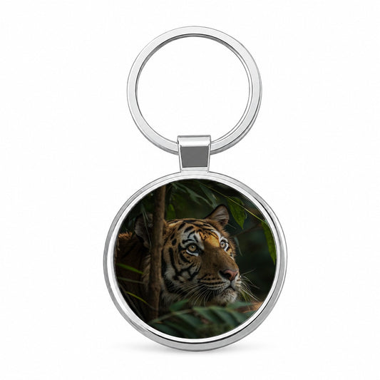 Wild Tiger Forest Jungle Round Metal Keychain