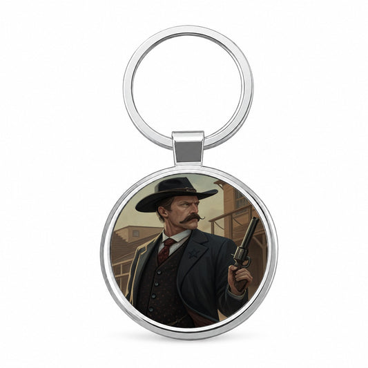 Wyatt Earp Frontier Gunslinger Round Metal Keychain