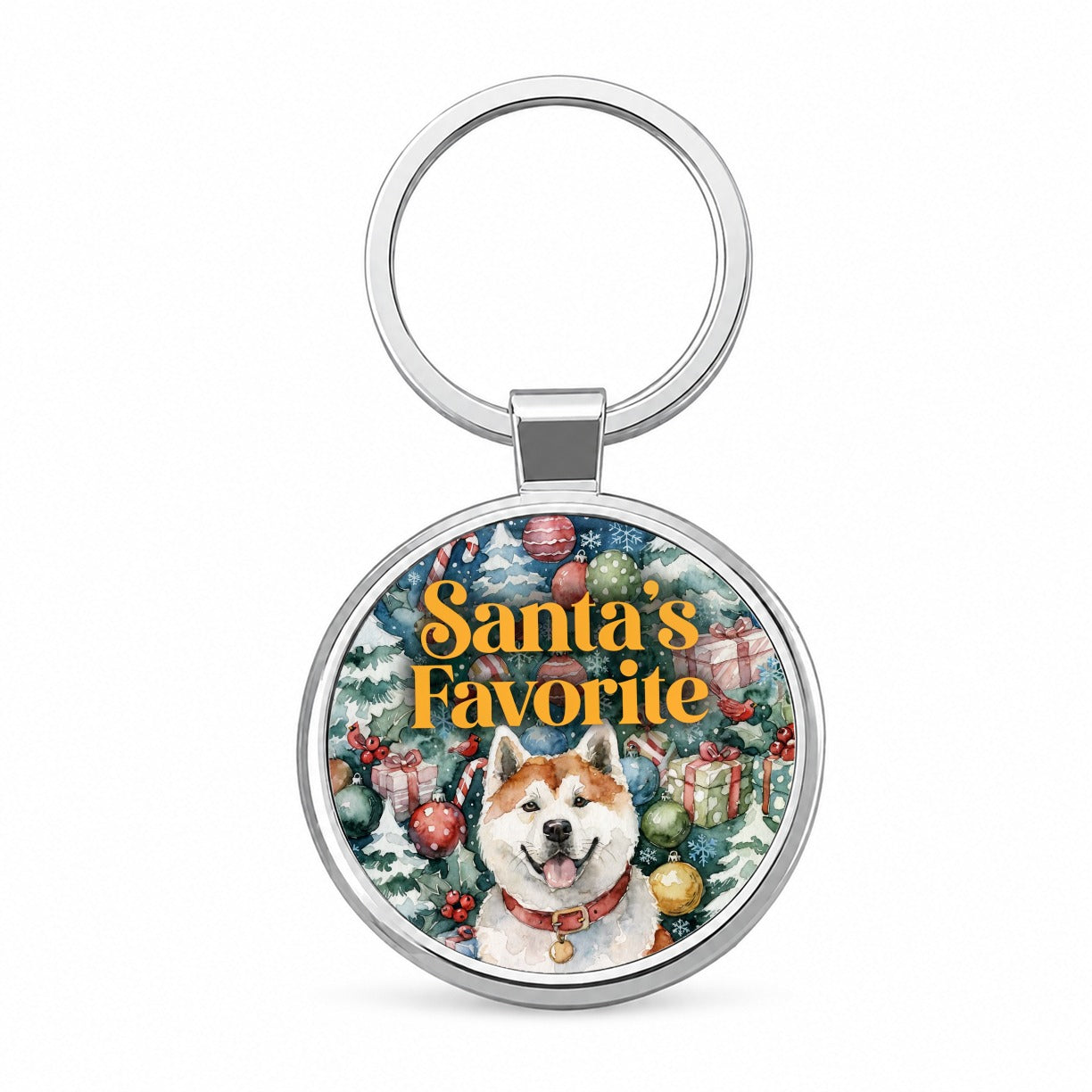 Akita Dog Christmas Santa's Favorite Round Metal Keychain