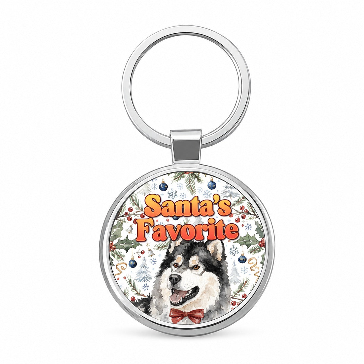 Alaskan Malamute Dog Christmas Santa's Favorite Round Metal Keychain