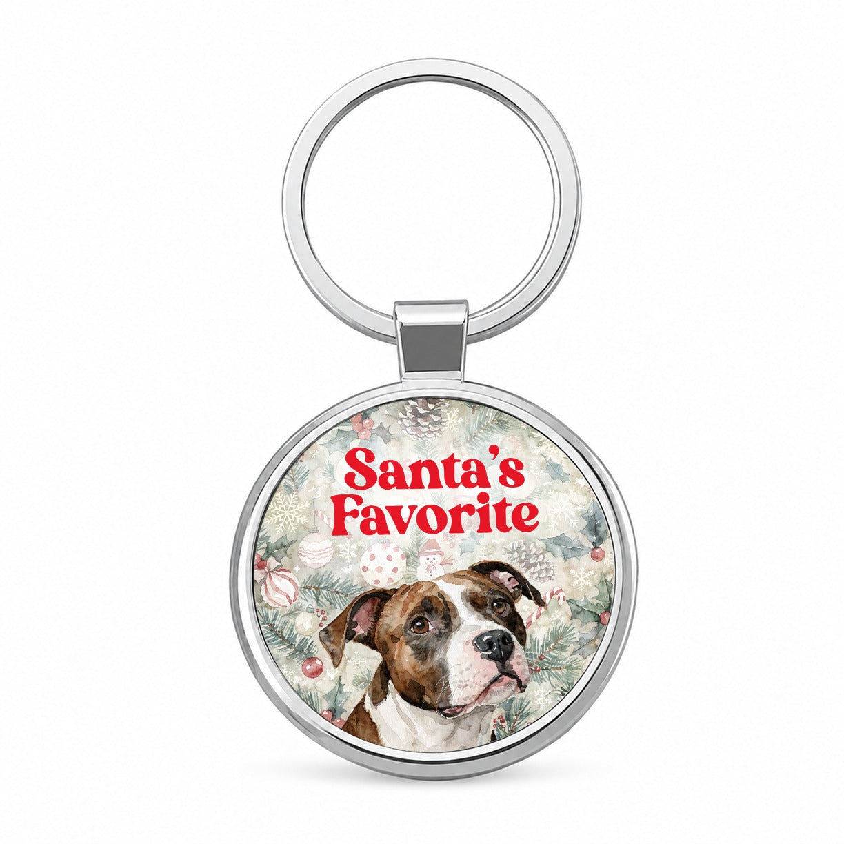 American Pit Bull Terrier Dog Christmas Santa's Favorite Round Metal Keychain