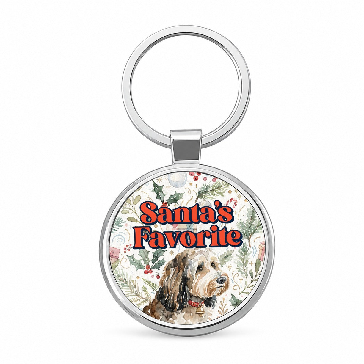 Aussiedoodle Dog Christmas Santa's Favorite Round Metal Keychain