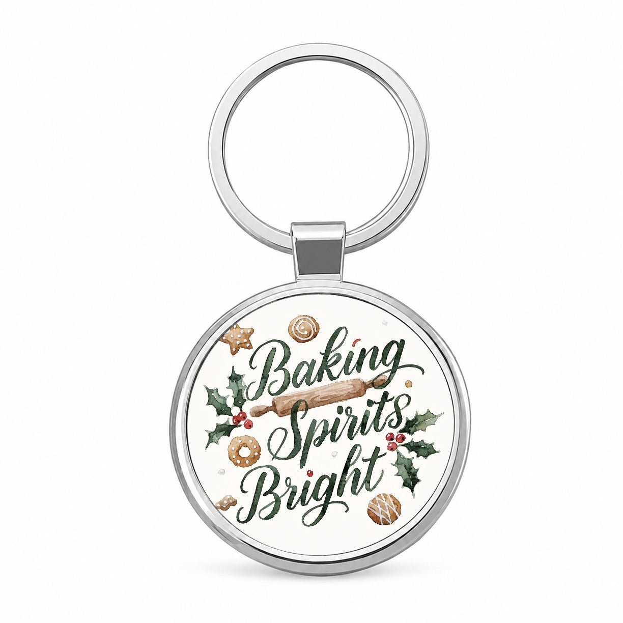 Baking Spirits Bright Christmas Round Metal Keychain