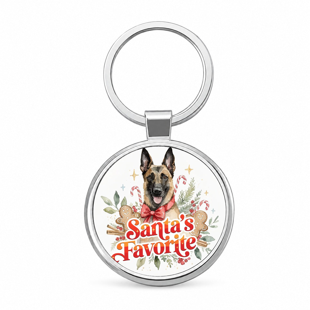 Belgian Malinois Dog Christmas Santa's Favorite Round Metal Keychain