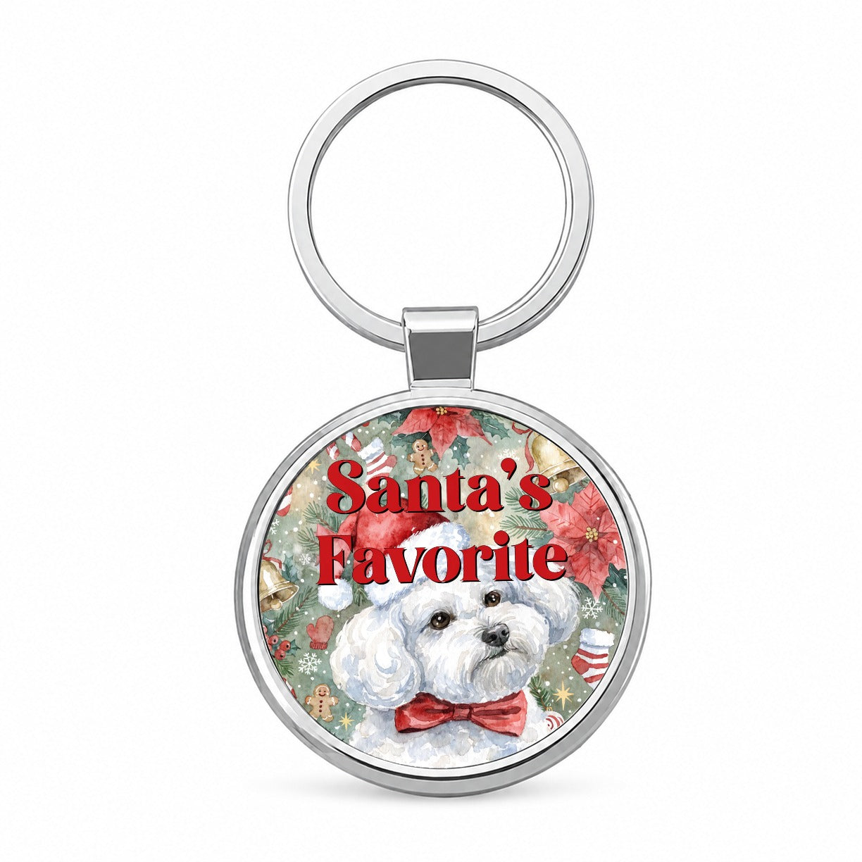 Bichon Frise Dog Christmas Santa's Favorite Round Metal Keychain