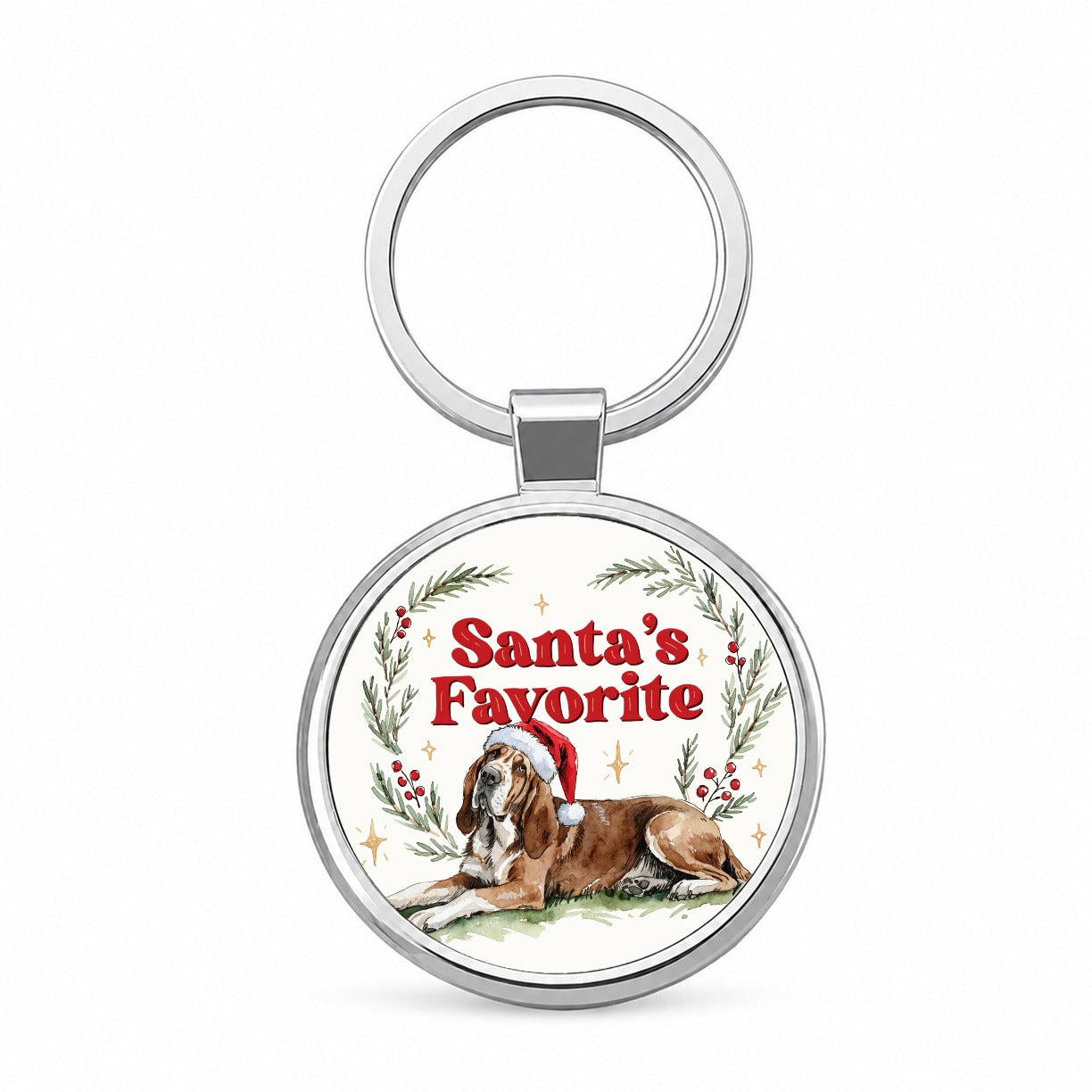 Bloodhound Dog Christmas Santa's Favorite Round Metal Keychain