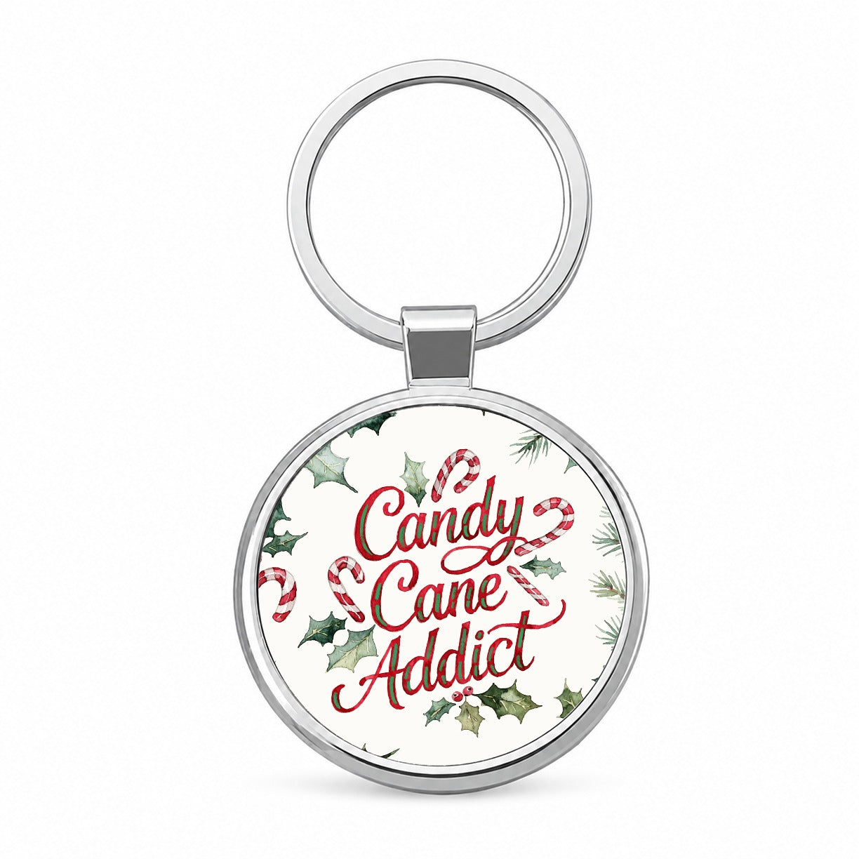 Candy Cane Addict Christmas Funny Round Metal Keychain