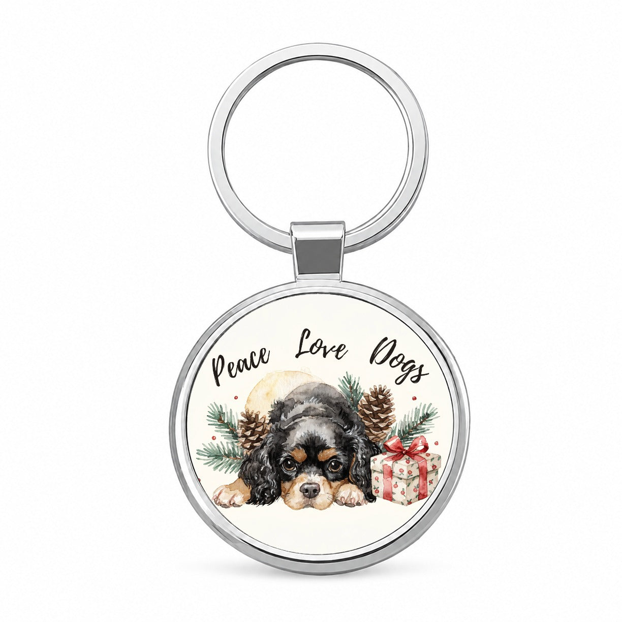 Cavalier King Charles Spaniel Peace Love Dogs Round Metal Keychain