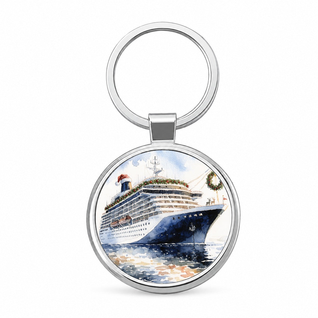 Christmas Cruse Ship Vacation Round Metal Keychain