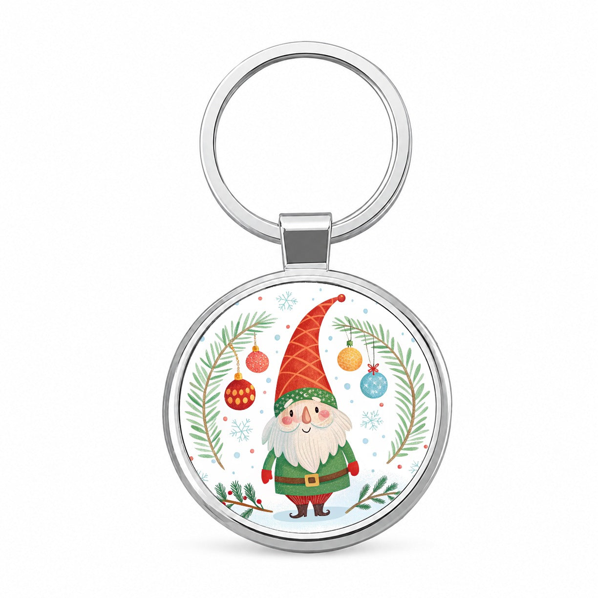 Christmas Gnome Red Green Round Metal Keychain
