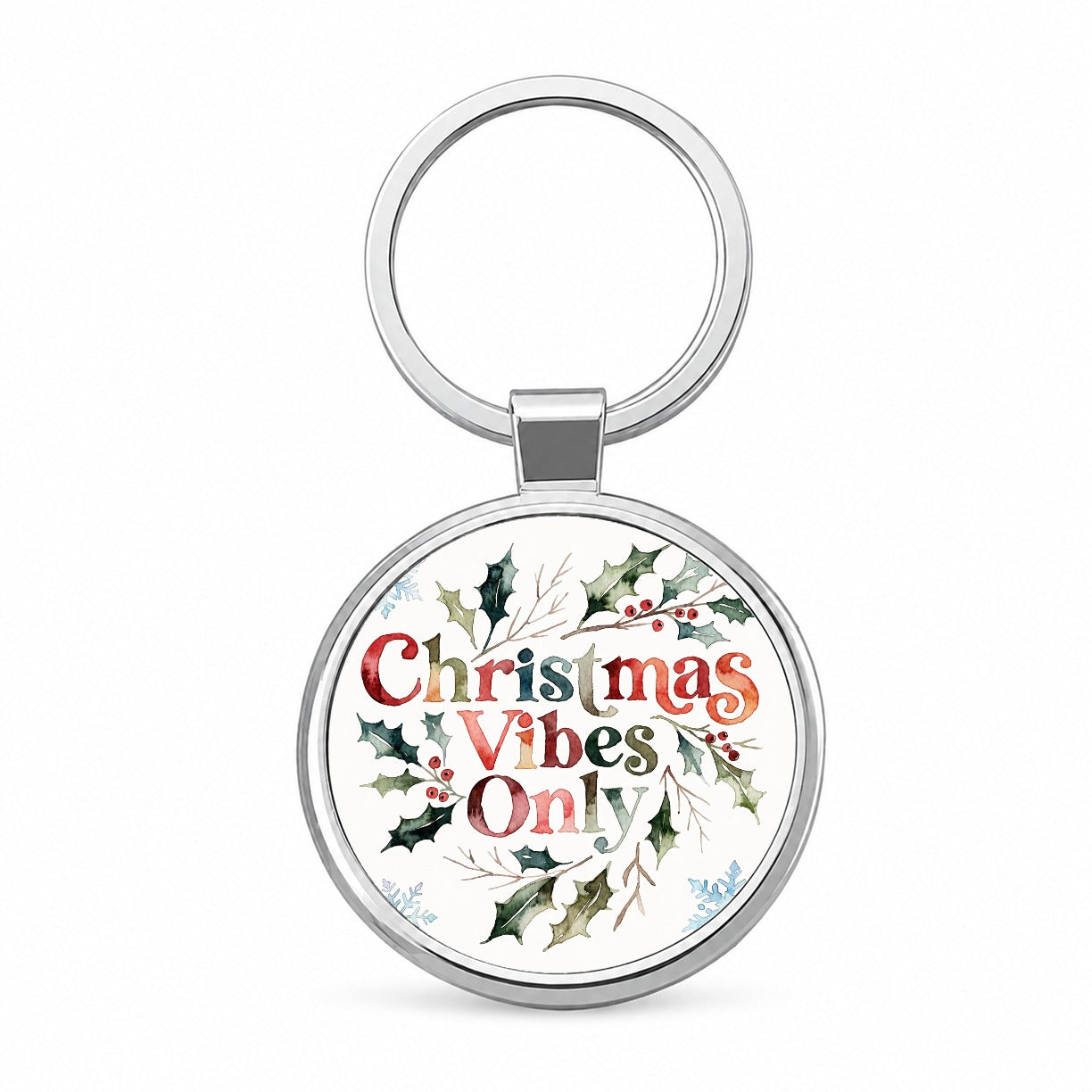 Christmas Vibes Only Round Metal Keychain