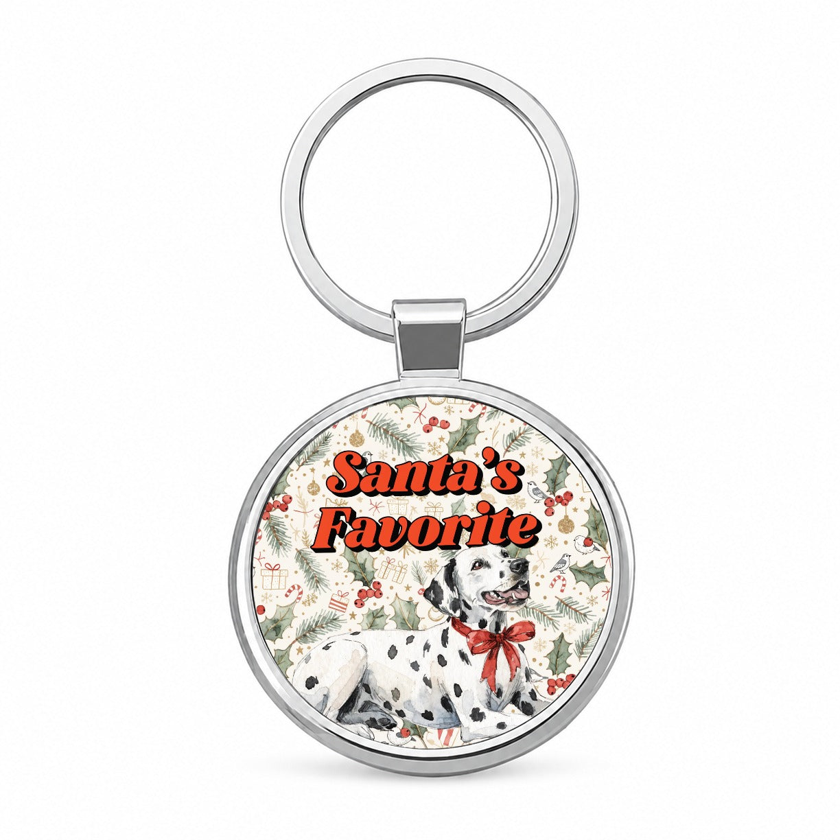 Dalmatian Dog Christmas Santa's Favorite Round Metal Keychain