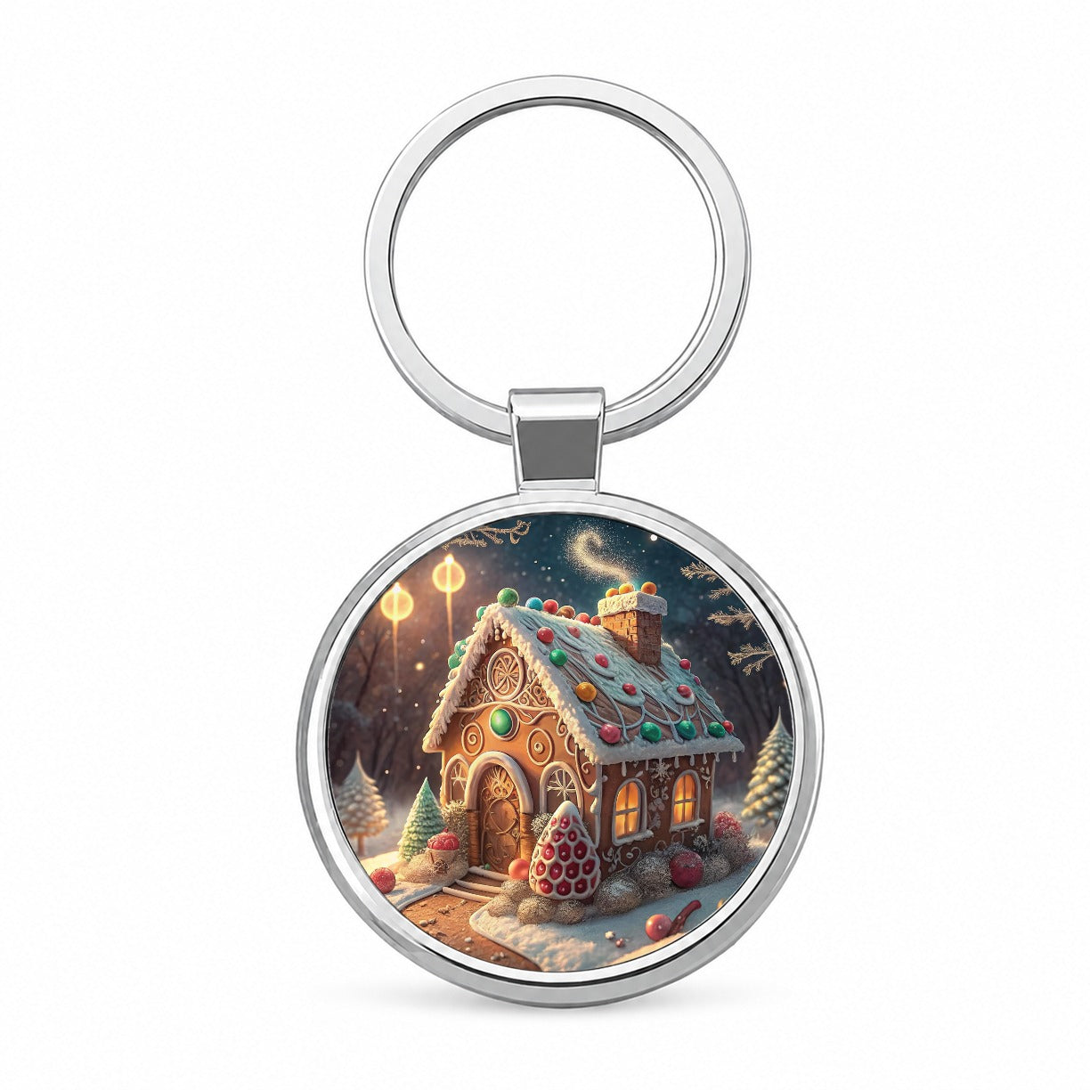 Gingerbread House Christmas Fancy Round Metal Keychain